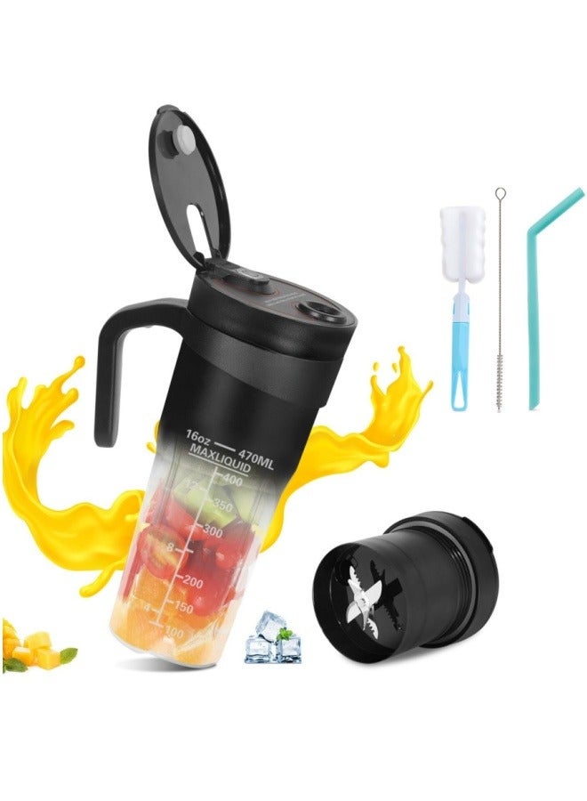 BESTPEAK Portable Blender, Personal Size Blender for Smoothies and Milkshakes, 16 oz Mini Blender Cup, USB-C with Handle, Portable Blender for Travel, Gym, Office, Large Black - Image 2