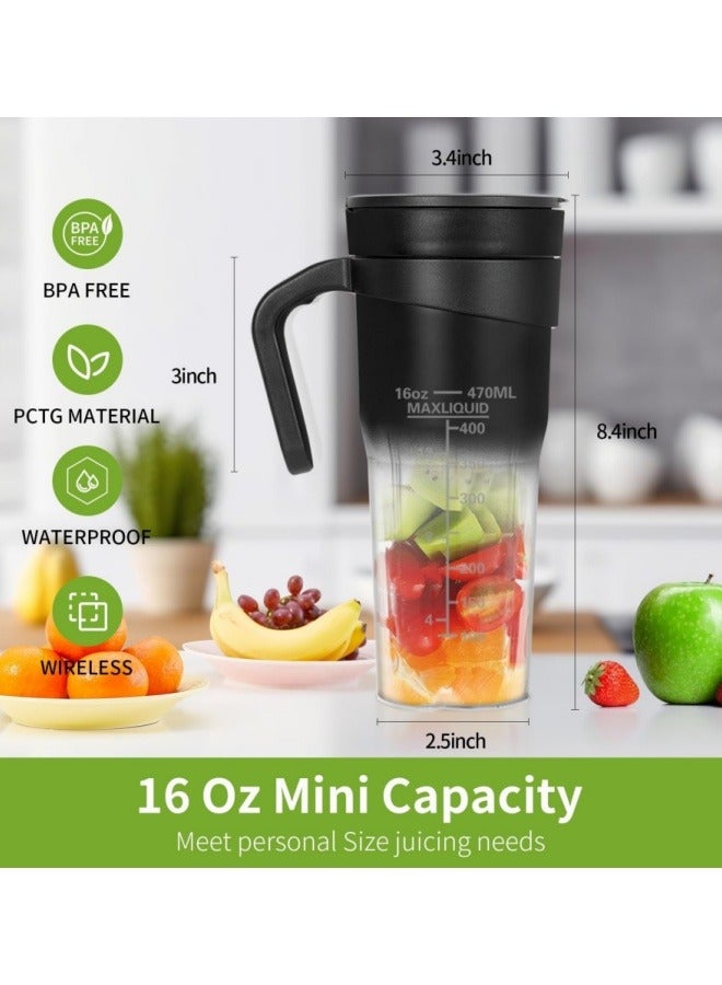 BESTPEAK Portable Blender, Personal Size Blender for Smoothies and Milkshakes, 16 oz Mini Blender Cup, USB-C with Handle, Portable Blender for Travel, Gym, Office, Large Black - Image 3