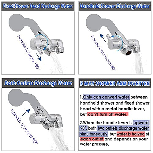 YDmeet Brass Shower Arm Diverter Valve for Handheld Shower Head and Fixed Spray Head G1/2 3 Way Universal Bathroom System Component Replacement Part, Polished Chrome - Image 3