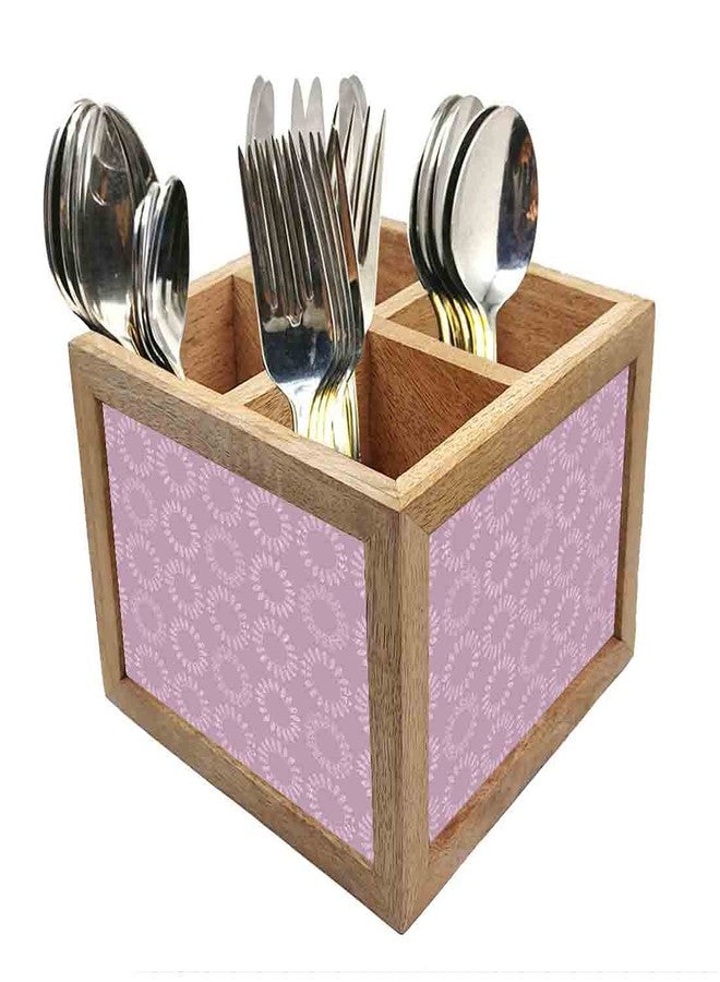 Nutcase Wooden Cutlery Stand Holder Silverware Caddy Spoons Forks Knives Organizer for Dining Table & Kitchen -Made in India-Spoons NOT Included - Dark Purple Pattern Circle - Image 1