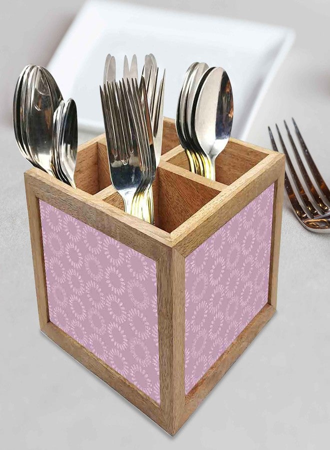 Nutcase Wooden Cutlery Stand Holder Silverware Caddy Spoons Forks Knives Organizer for Dining Table & Kitchen -Made in India-Spoons NOT Included - Dark Purple Pattern Circle - Image 2