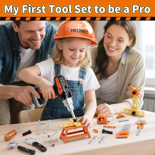 KidBloom Kids Tool Set with Backpack 50 PCS Toddler Pretend Tools with Electronic Toy Drill Safety Helmet DIY Parts Toys for 3 4 Year Old Boys - Image 5