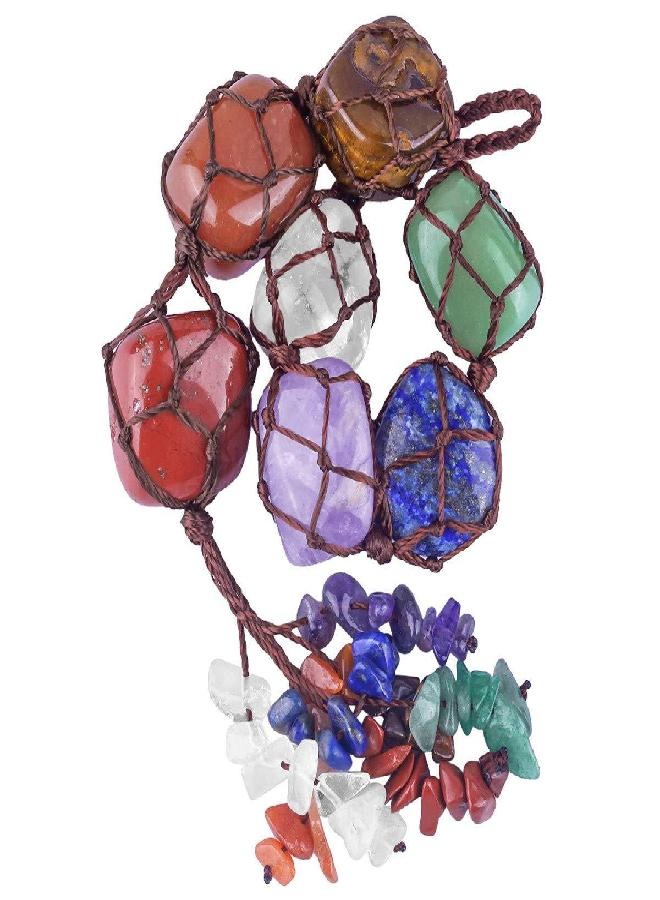 rockcloud 7 Chakras Stones Crystals Tree of Life Wall Hanger Tumbled Gemstones Meditation Hanging Ornament Window Ornament Wedding Souvenir Home Decor - Image 2