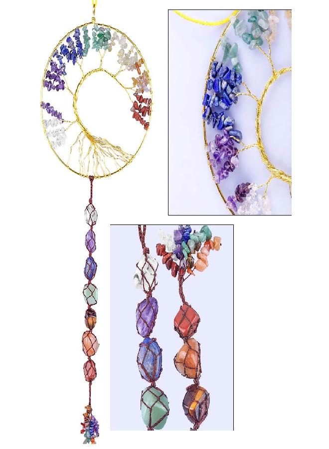 rockcloud 7 Chakras Stones Crystals Tree of Life Wall Hanger Tumbled Gemstones Meditation Hanging Ornament Window Ornament Wedding Souvenir Home Decor - Image 1