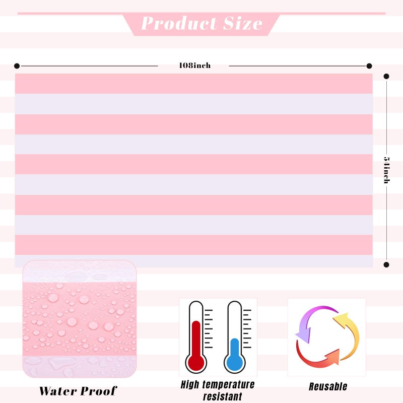 Kesfey 3 Packs Pink and White Vertical Striped Tablecloth 54 x 108 Inch Pink Stripe Table Cloths Disposable Plastic Stripe Table Covers Waterproof Pink Striped Picnic Table Cover for Birthday Party - Image 2