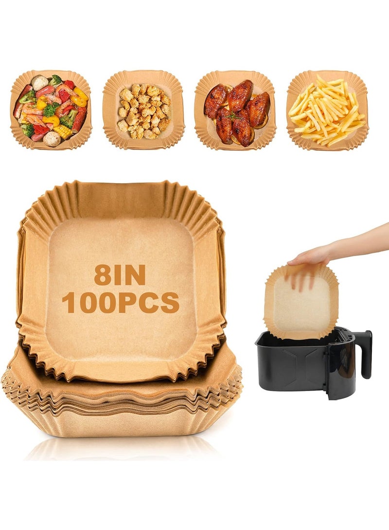 100-Pack 8 In Disposable Air Fryer Paper Liners - Non-Stick, Oil-Resistant, Waterproof Food-Grade Paper Pads for Roasting, Microwave & Baking - Image 1