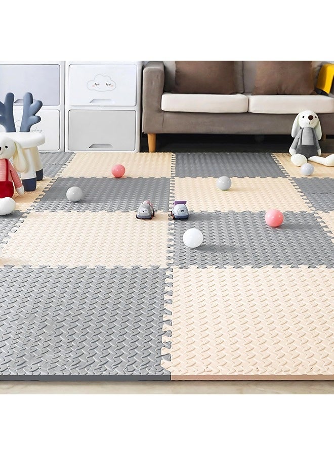 فيكسبلورن 12 قطعة بألوان مختلطة (بيج + رمادي) 30 سم × 30 سم (11.81 × 11.81 بوصة) سجادة لعب رغوية للأطفال، سجادة لعب رغوية DIY، سجادة لعب رغوية EVA، سجادة لعب رغوية متشابكة بسمك 1.2 سم (0.4 بوصة)، سجادة لعب ألغاز، مناسبة لغرف ألعاب الأطفال وغرف النوم ورياض الأطفال والصالات الرياضية. - Image 5