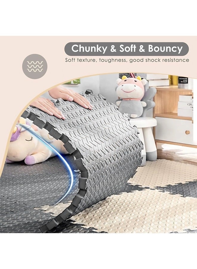 فيكسبلورن 12 قطعة بألوان مختلطة (بيج + رمادي) 30 سم × 30 سم (11.81 × 11.81 بوصة) سجادة لعب رغوية للأطفال، سجادة لعب رغوية DIY، سجادة لعب رغوية EVA، سجادة لعب رغوية متشابكة بسمك 1.2 سم (0.4 بوصة)، سجادة لعب ألغاز، مناسبة لغرف ألعاب الأطفال وغرف النوم ورياض الأطفال والصالات الرياضية. - Image 2