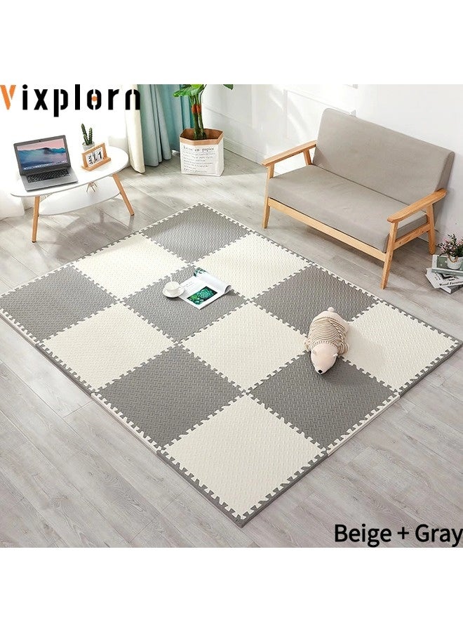 فيكسبلورن 12 قطعة بألوان مختلطة (بيج + رمادي) 30 سم × 30 سم (11.81 × 11.81 بوصة) سجادة لعب رغوية للأطفال، سجادة لعب رغوية DIY، سجادة لعب رغوية EVA، سجادة لعب رغوية متشابكة بسمك 1.2 سم (0.4 بوصة)، سجادة لعب ألغاز، مناسبة لغرف ألعاب الأطفال وغرف النوم ورياض الأطفال والصالات الرياضية. - Image 1