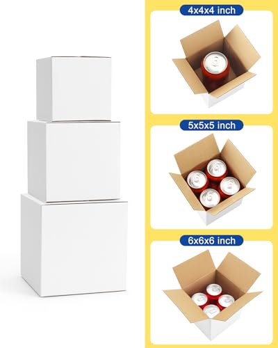 Poever Assorted-Sizes-Shipping-Boxes-45-Pack: 4x4x4 & 5x5x5 & 6x6x6 Small-Shipping-Boxes-Mailers, White Corrugated-Cardboard-Boxes-for-Packing-Small-Business Mailing - Image 3