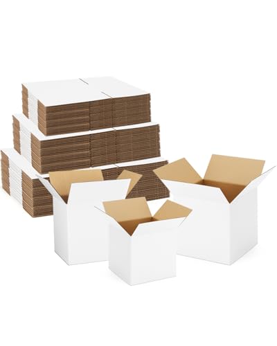 Poever Assorted-Sizes-Shipping-Boxes-45-Pack: 4x4x4 & 5x5x5 & 6x6x6 Small-Shipping-Boxes-Mailers, White Corrugated-Cardboard-Boxes-for-Packing-Small-Business Mailing - Image 1
