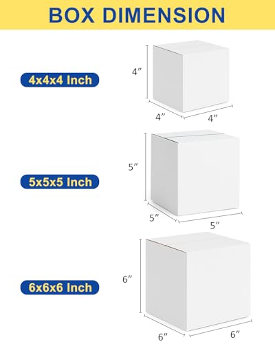 Poever Assorted-Sizes-Shipping-Boxes-45-Pack: 4x4x4 & 5x5x5 & 6x6x6 Small-Shipping-Boxes-Mailers, White Corrugated-Cardboard-Boxes-for-Packing-Small-Business Mailing - Image 2