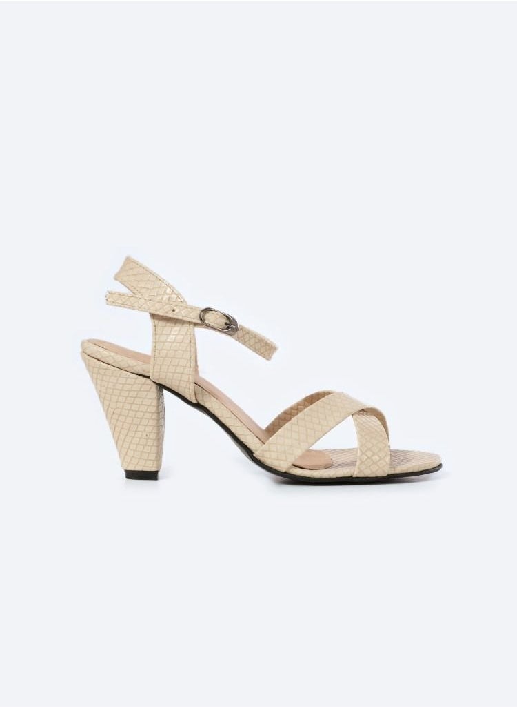 Zahwa - Matte Snake-Textured Leather Heeled Sandals, 7cm Middle Heels - Image 1