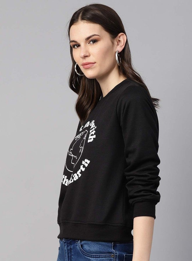 pluss Women's Fleece Round Neck Sweatshirt (LSWFS8645- Black_2XL) - Image 3