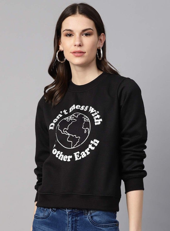 pluss Women's Fleece Round Neck Sweatshirt (LSWFS8645- Black_2XL) - Image 2
