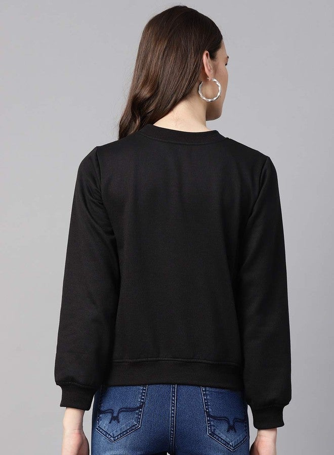 pluss Women's Fleece Round Neck Sweatshirt (LSWFS8645- Black_2XL) - Image 4