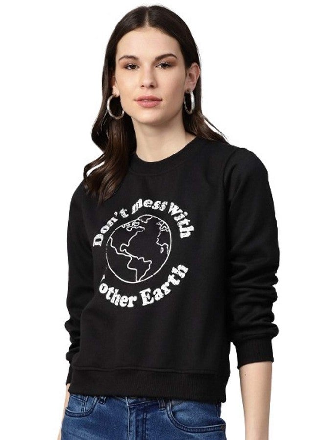 pluss Women's Fleece Round Neck Sweatshirt (LSWFS8645- Black_2XL) - Image 1