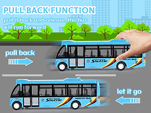 Crelloci City Bus Toys Cars, Die-Cast Metal Airport Cars for Boy 3-8 Years Old, Pull Back Blue Play Vehicle with Sound and Light Up for Kids Girls Gift - Image 4