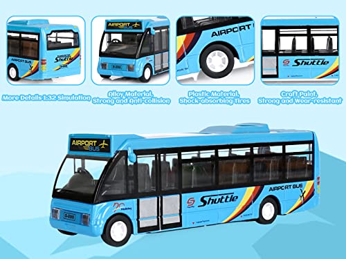 Crelloci City Bus Toys Cars, Die-Cast Metal Airport Cars for Boy 3-8 Years Old, Pull Back Blue Play Vehicle with Sound and Light Up for Kids Girls Gift - Image 2