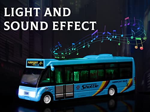 Crelloci City Bus Toys Cars, Die-Cast Metal Airport Cars for Boy 3-8 Years Old, Pull Back Blue Play Vehicle with Sound and Light Up for Kids Girls Gift - Image 3