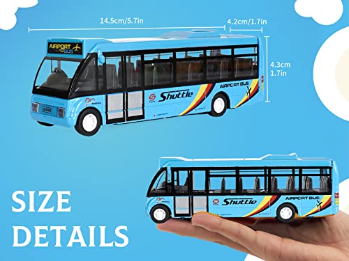 Crelloci City Bus Toys Cars, Die-Cast Metal Airport Cars for Boy 3-8 Years Old, Pull Back Blue Play Vehicle with Sound and Light Up for Kids Girls Gift - Image 5