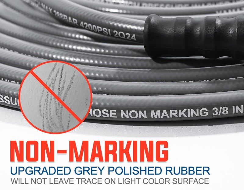 YAMATIC Non Marking 3/8" Pressure Washer Hose 150FT 4200 PSI, Kink Resistant Swivel 3/8" Quick Connect, Rubber Steel Braided Wear Resistant Industry Grade for Hot/Cold Water Gas Power Washer - Image 3
