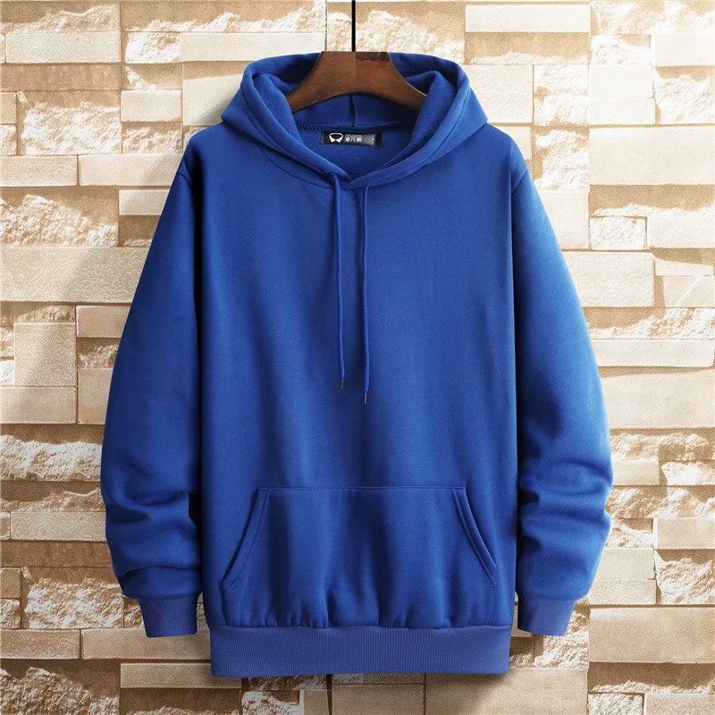 Sweat Mens Hooded Spring and Autumn Ins Student Hong Kong Style Solid Color fleece-lined Thickened Loose plus size Blank Top for Couple Blue