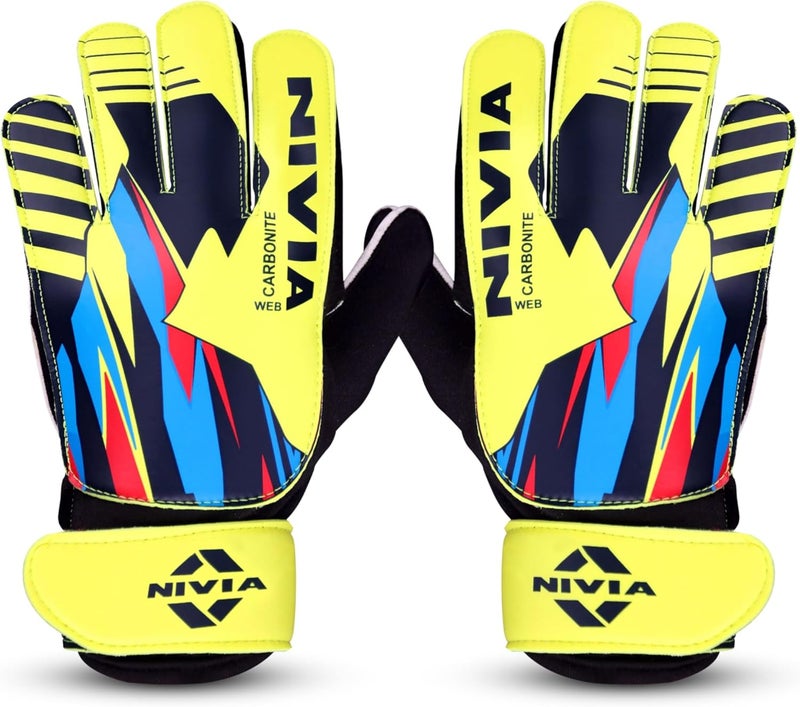 Nivia Carbonite Web Goalkeeper Gloves for Men& Women, All?Weather Durable Grippy Latex Palm with PVC Backhand & Secure PVC Strap( Multicolor,Size -Small) - Image 1