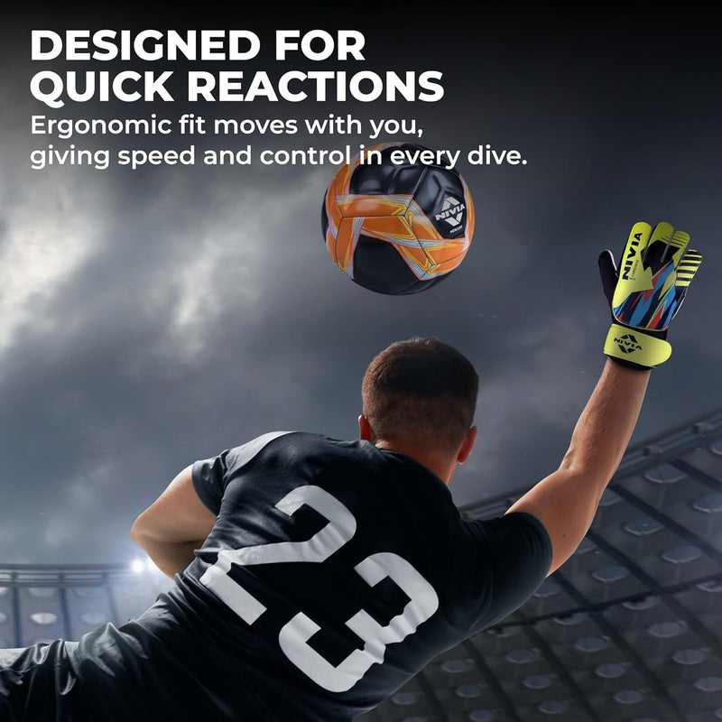 Nivia Carbonite Web Goalkeeper Gloves for Men& Women, All?Weather Durable Grippy Latex Palm with PVC Backhand & Secure PVC Strap( Multicolor,Size -Small) - Image 4