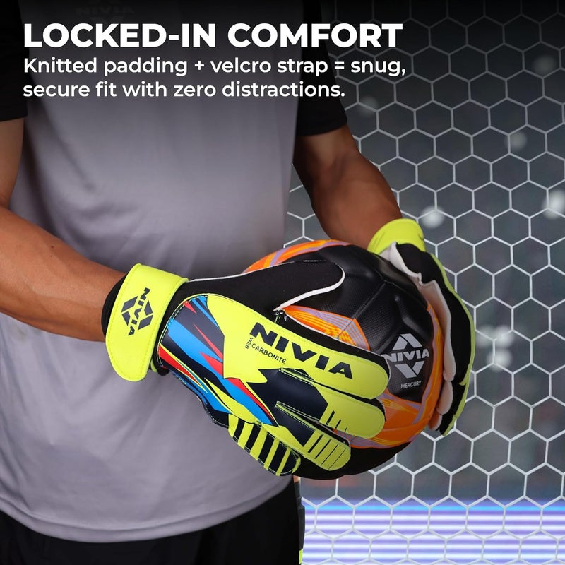 Nivia Carbonite Web Goalkeeper Gloves for Men& Women, All?Weather Durable Grippy Latex Palm with PVC Backhand & Secure PVC Strap( Multicolor,Size -Small) - Image 2