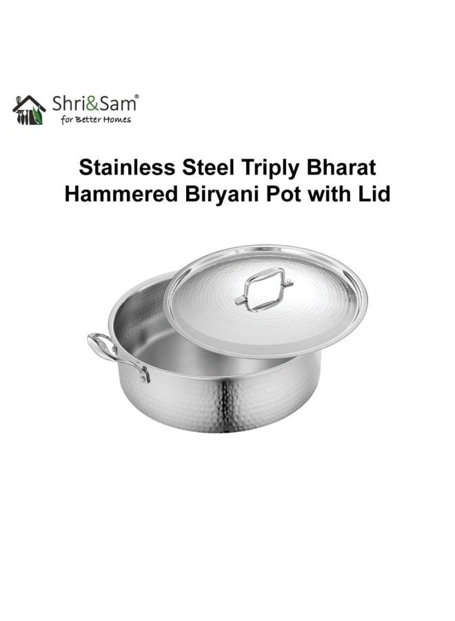 Shri & Sam Stainless Steel Triply Bharat Hammered Biryani Pot with Lid 35 CM - Image 2