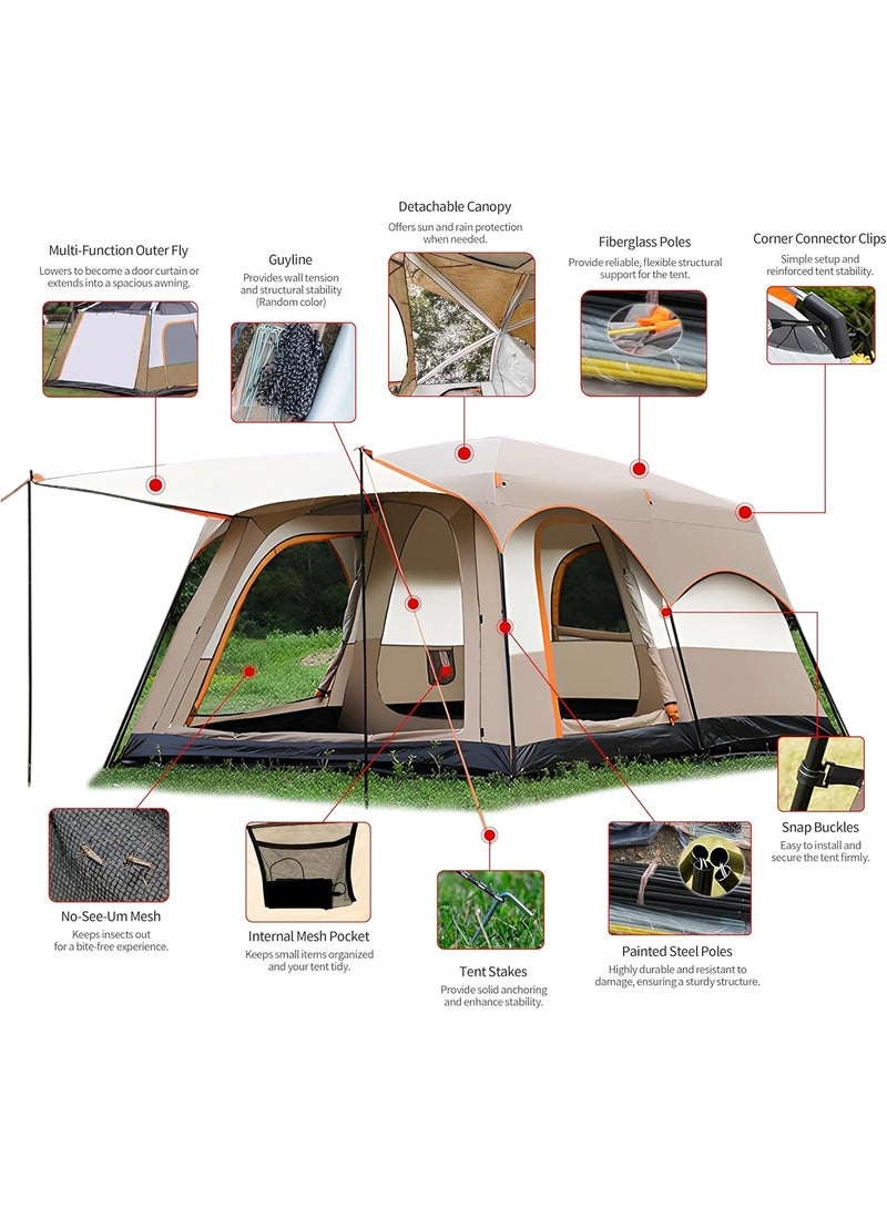 Jourvent Large Family Standing Upright Camping Tent 8-12 Persons Multi-Room Waterproof Tent with Screened Porch - Glamping Tent for Outdoor Camping & Family Vacation - Image 2
