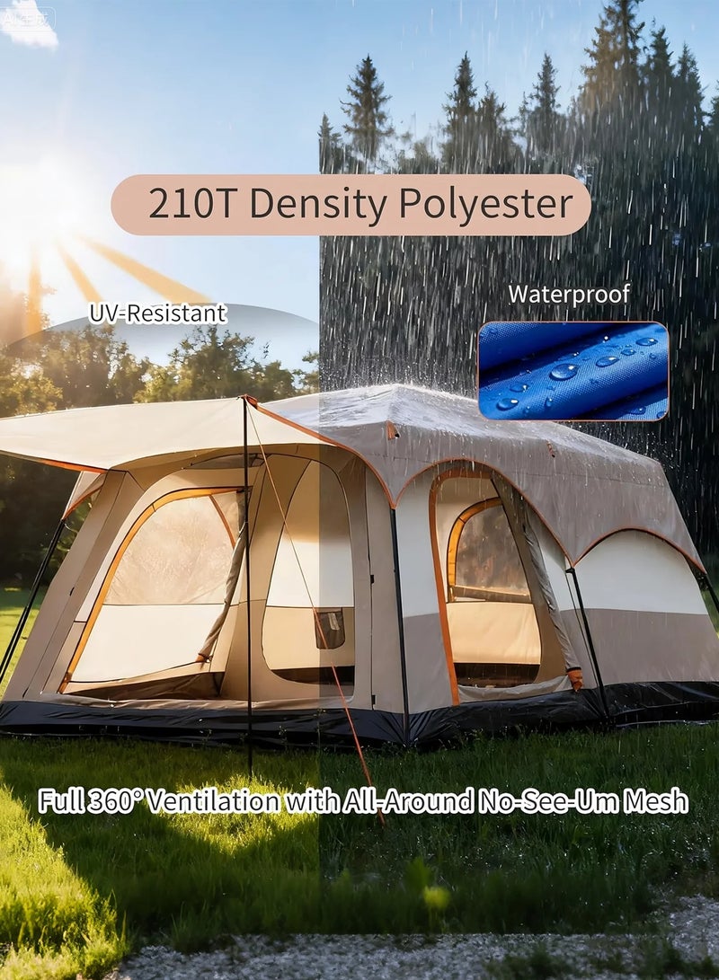 Jourvent Large Family Standing Upright Camping Tent 8-12 Persons Multi-Room Waterproof Tent with Screened Porch - Glamping Tent for Outdoor Camping & Family Vacation - Image 3
