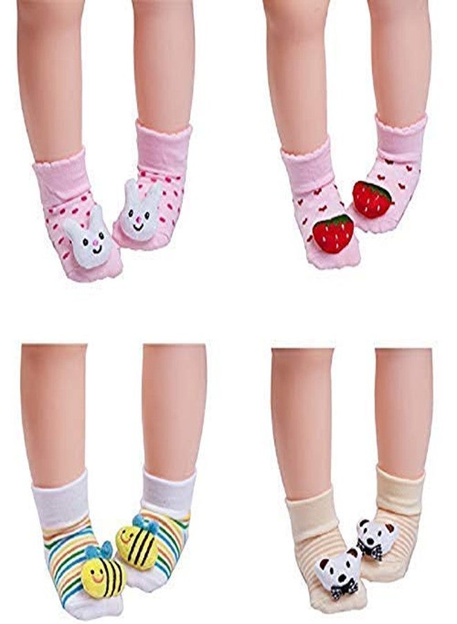 EIO Soft Cotton Fancy Cartoon Face Booties Socks, 0-6 Months (Random Colour, 785) - Pack of 4 - Image 3