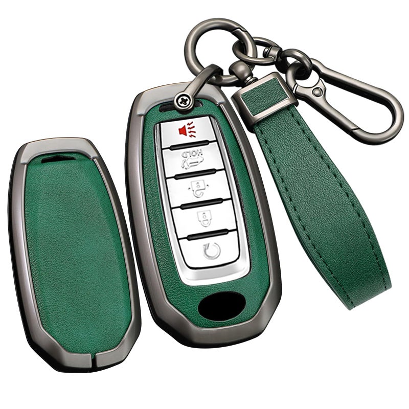 TECART 5button Car Key Fob Cover Fit For Infiniti Key Case Protector Keychain Holder Fit For Q50 Q60 QX50 QX55 QX60 Green