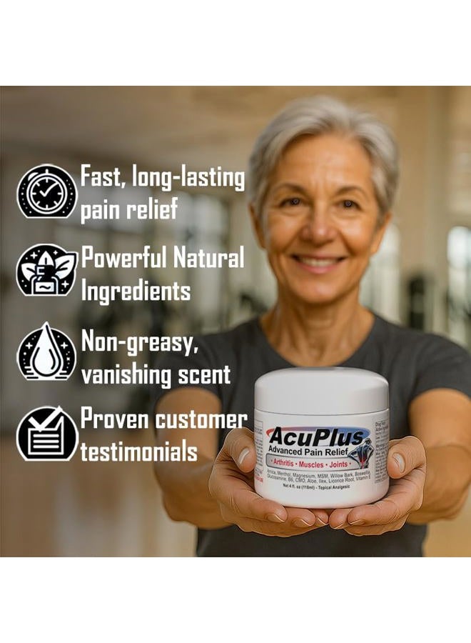 AcuPlus Advanced Pain Relief Topical Anti Inflammatory Cream to Soothe Muscle & Joint Pain - Arthritis, Bursitis, & Tendonitis - Fast-Acting Formula with Natural Ingredients - 4 oz. - Image 3
