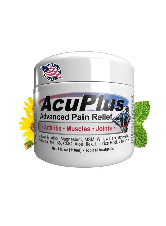 AcuPlus Advanced Pain Relief Topical Anti Inflammatory Cream to Soothe Muscle & Joint Pain - Arthritis, Bursitis, & Tendonitis - Fast-Acting Formula with Natural Ingredients - 4 oz. - Image 1