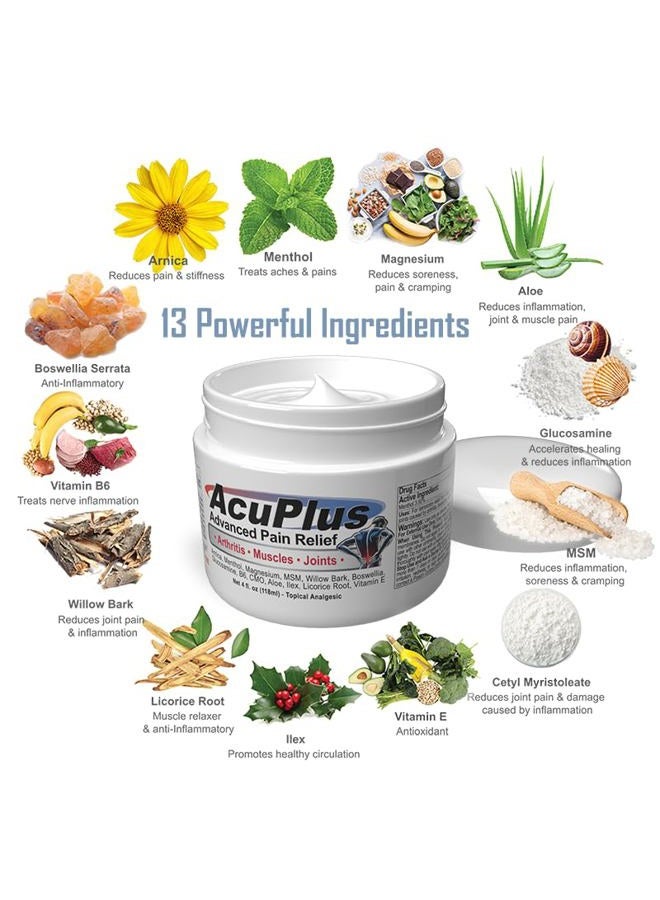 AcuPlus Advanced Pain Relief Topical Anti Inflammatory Cream to Soothe Muscle & Joint Pain - Arthritis, Bursitis, & Tendonitis - Fast-Acting Formula with Natural Ingredients - 4 oz. - Image 5