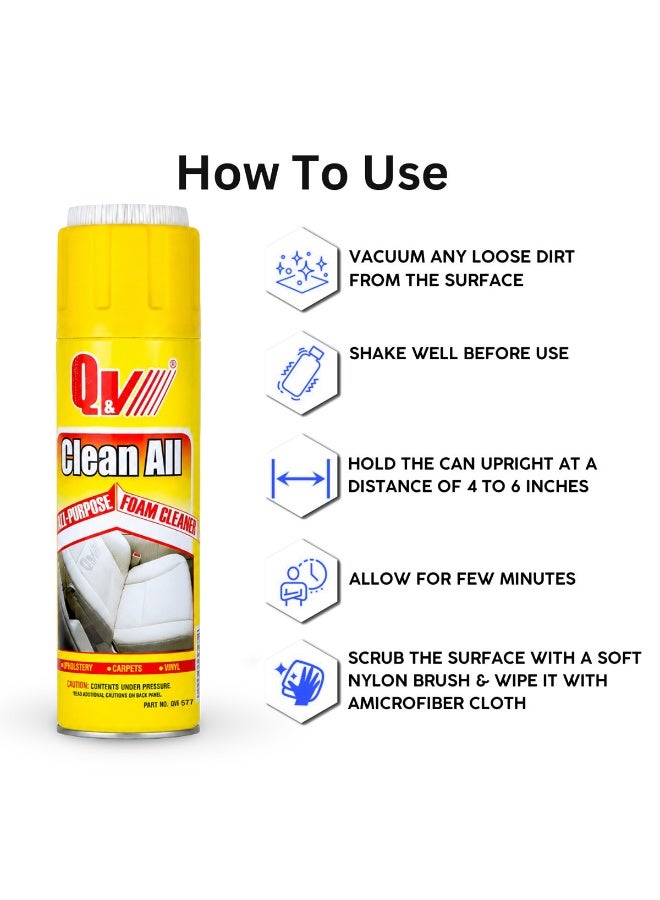 5 PCS Multi-Purpose Foam Cleaner Spray 650ml for Car Interior, Upholstery, Carpet, Fabric, Vinyl, Leather, Dashboard, Sofa & Home Surfaces - Image 2