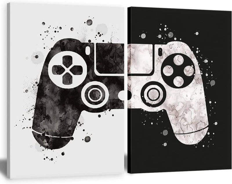 ARS Framed Gaming Room Decor Video Game Wall Art Canvas Framed Black and White Posters Paintings Pictures for Kids Teen Art Gamer Print Poster Boys Decoration Playroom Boy Bedroom Home, 1 Pcs, Size Available - Image 1