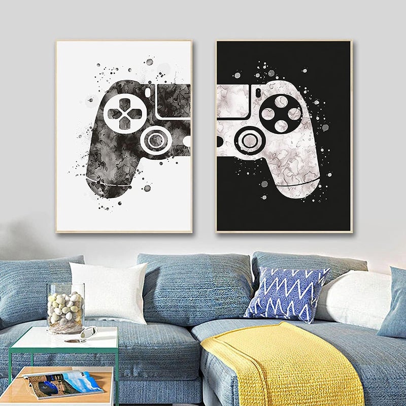 ARS Framed Gaming Room Decor Video Game Wall Art Canvas Framed Black and White Posters Paintings Pictures for Kids Teen Art Gamer Print Poster Boys Decoration Playroom Boy Bedroom Home, 1 Pcs, Size Available - Image 3