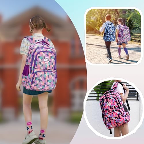 Bansusu Geometric Print Kids Backpack for Girls Boys School Bag Bookbags - Image 2