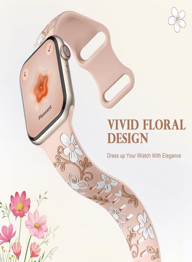 Witzon Floral Band Compatible with Apple Watch Bands For Women 40mm 41mm 38mm 42mm 44mm 45mm 46mm 49mm, Engraved Cute Flower Silicone Inlay Dressy Strap for iWatch Series 10 9 8 7 6 5 4 3 2 SE Ultra - Image 3