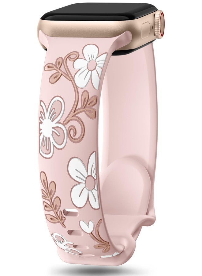 Witzon Floral Band Compatible with Apple Watch Bands For Women 40mm 41mm 38mm 42mm 44mm 45mm 46mm 49mm, Engraved Cute Flower Silicone Inlay Dressy Strap for iWatch Series 10 9 8 7 6 5 4 3 2 SE Ultra - Image 1