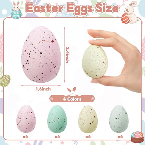 KJX 24 Pcs Plastic Speckled Easter Eggs 24in 4 Colors Faux Pastel Speckled Eggs Bowl Vase Filler Decorative Easter Eggs for Home Tables Centerpieces DIY Craft Spring Decor Pastel - Image 3