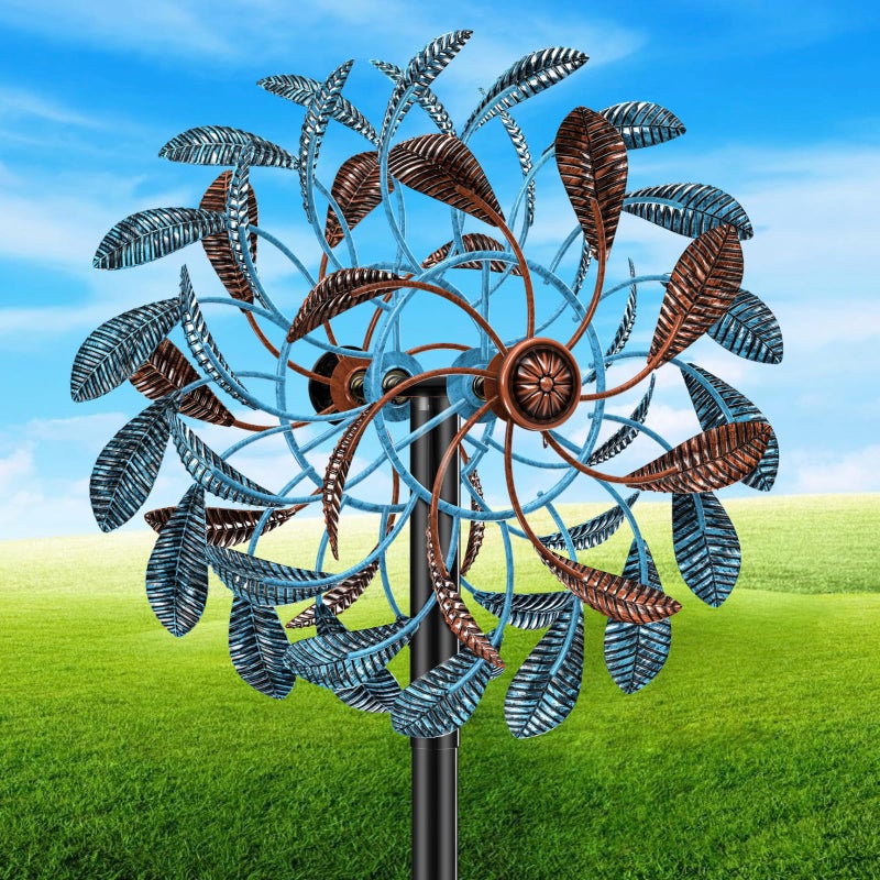 Gouisalin 360Â° Wind Spinners Outdoor, Wind Sculptures Windmill with Metal Stake, 63.2" Kinetic Large Metal Yard Art Decor Spinners Pinwheels for Garden Outside Patio Lawn - Image 1