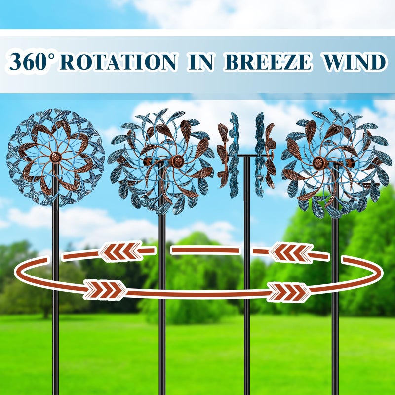 Gouisalin 360Â° Wind Spinners Outdoor, Wind Sculptures Windmill with Metal Stake, 63.2" Kinetic Large Metal Yard Art Decor Spinners Pinwheels for Garden Outside Patio Lawn - Image 2