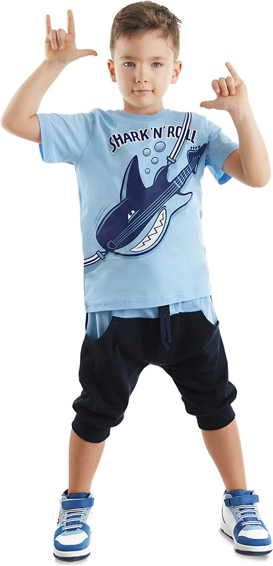 Denokids Shark'n Roll Boy T-Shirt Capri Shorts Set