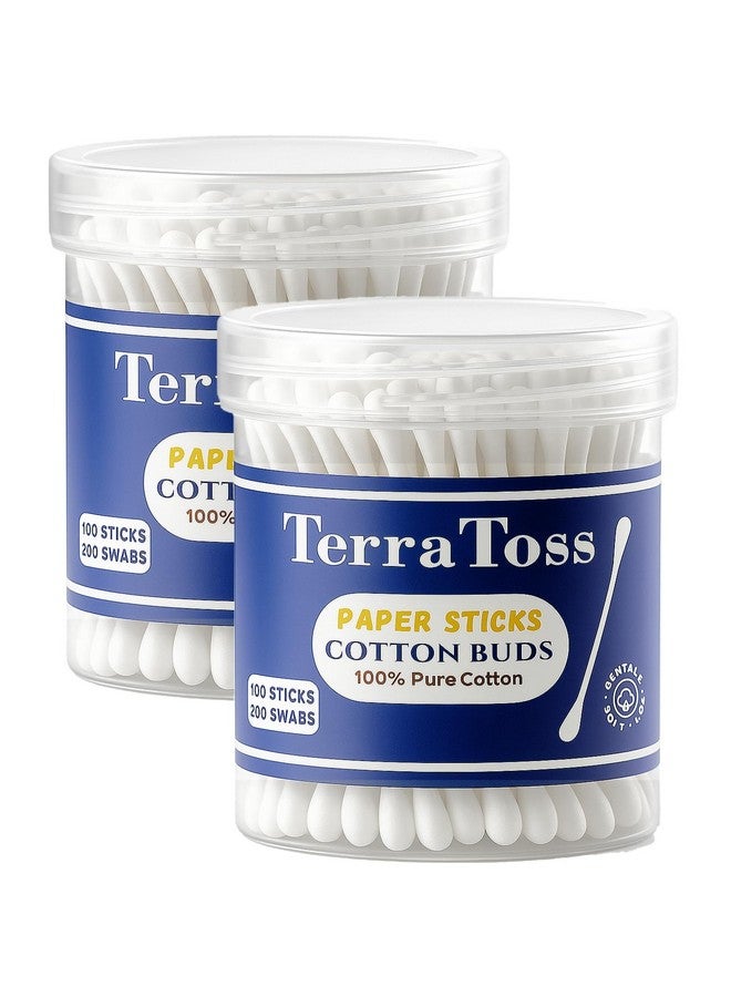 TerraToss Cotton Ear Buds [400 Swabs] | Premium Paper Stick Cotton Swabs | 100% Pure & Soft Cotton (200 Sticks) - Image 1