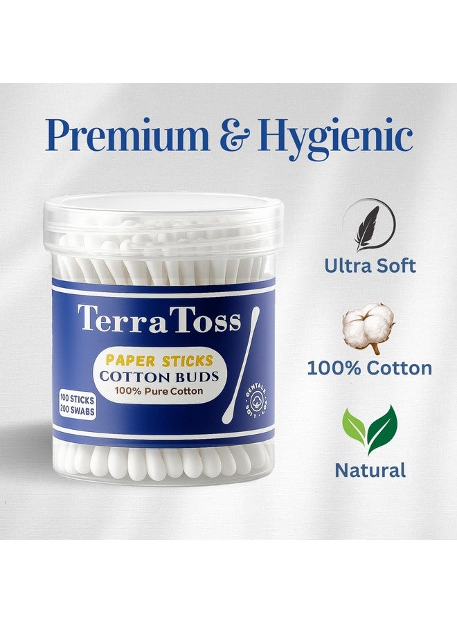 TerraToss Cotton Ear Buds [400 Swabs] | Premium Paper Stick Cotton Swabs | 100% Pure & Soft Cotton (200 Sticks) - Image 2